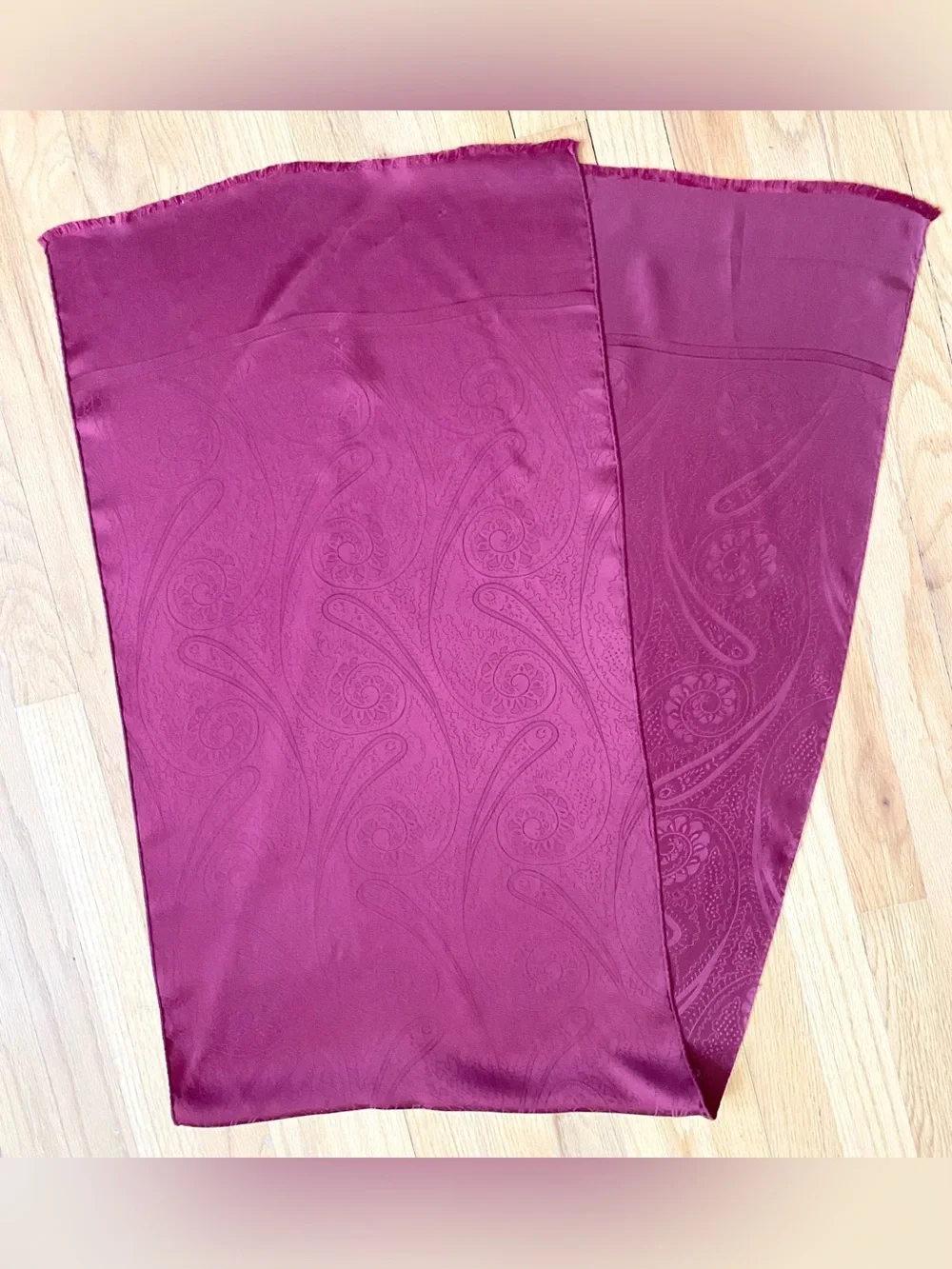 Vintage 80s Men's Silk Scarf BURGUNDY Paisley Fringed Evening Formal Scarf